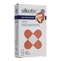 Пластырь бактерицидный, Silkofix (Силкофикс) р. 1.9смx7.2см №10 с антисептиком для нежной кожи на нетканой основе стандарт